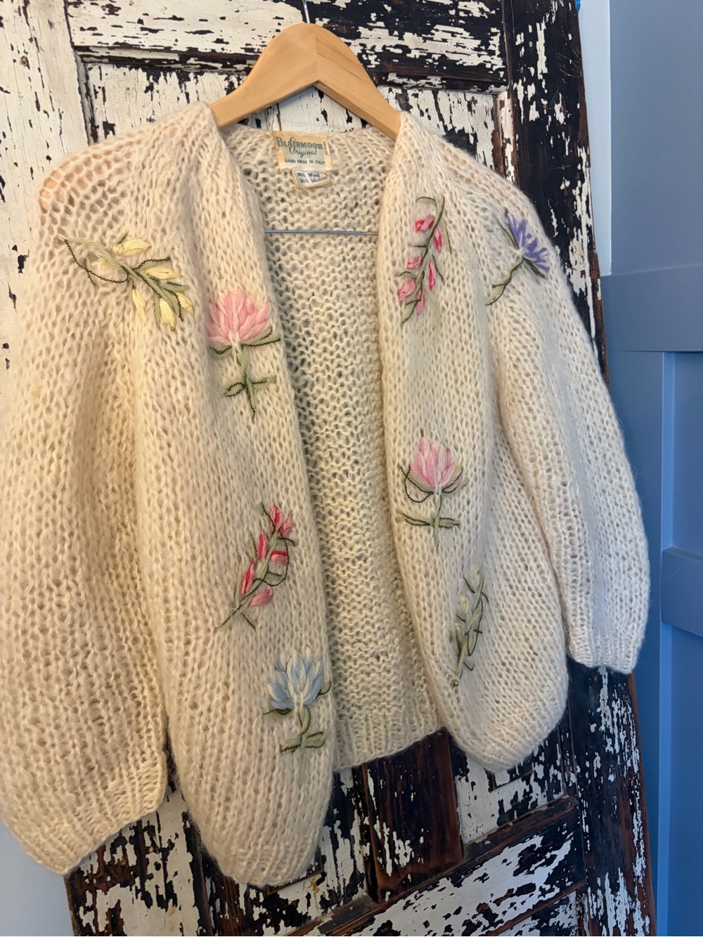 Blairmoor Original mohair wool floral Embroidered Open Cardigan Sweater -vintage - Picture 2 of 10